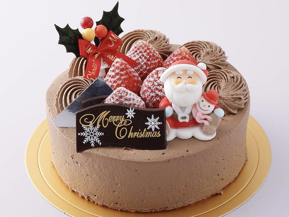 チョコレートのスポンジケーキにチョコレートクリームでサンドしてデコレーションした、チョコレートたっぷりのクリスマスケーキです。